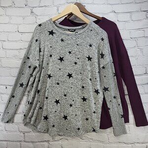 Buffalo David Bitton Tops Womens Sz Small Knit Stars‎ Purple Lot of 2 L/S